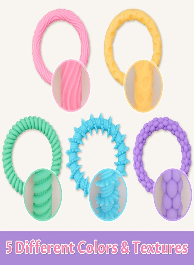 NiToy 5-Pack Macaron Colors Silicone Stretchy Bracelet Fidget Toys for Kids, Textured Design Sensory Chew Toys for Anxiety Relief and Focus, Wearable Stress Relief Band Toys for Toddlers and Children - Image 3